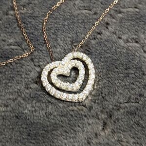 Vintage Sterling Silver & Cubic Zirconia Double Heart Necklace